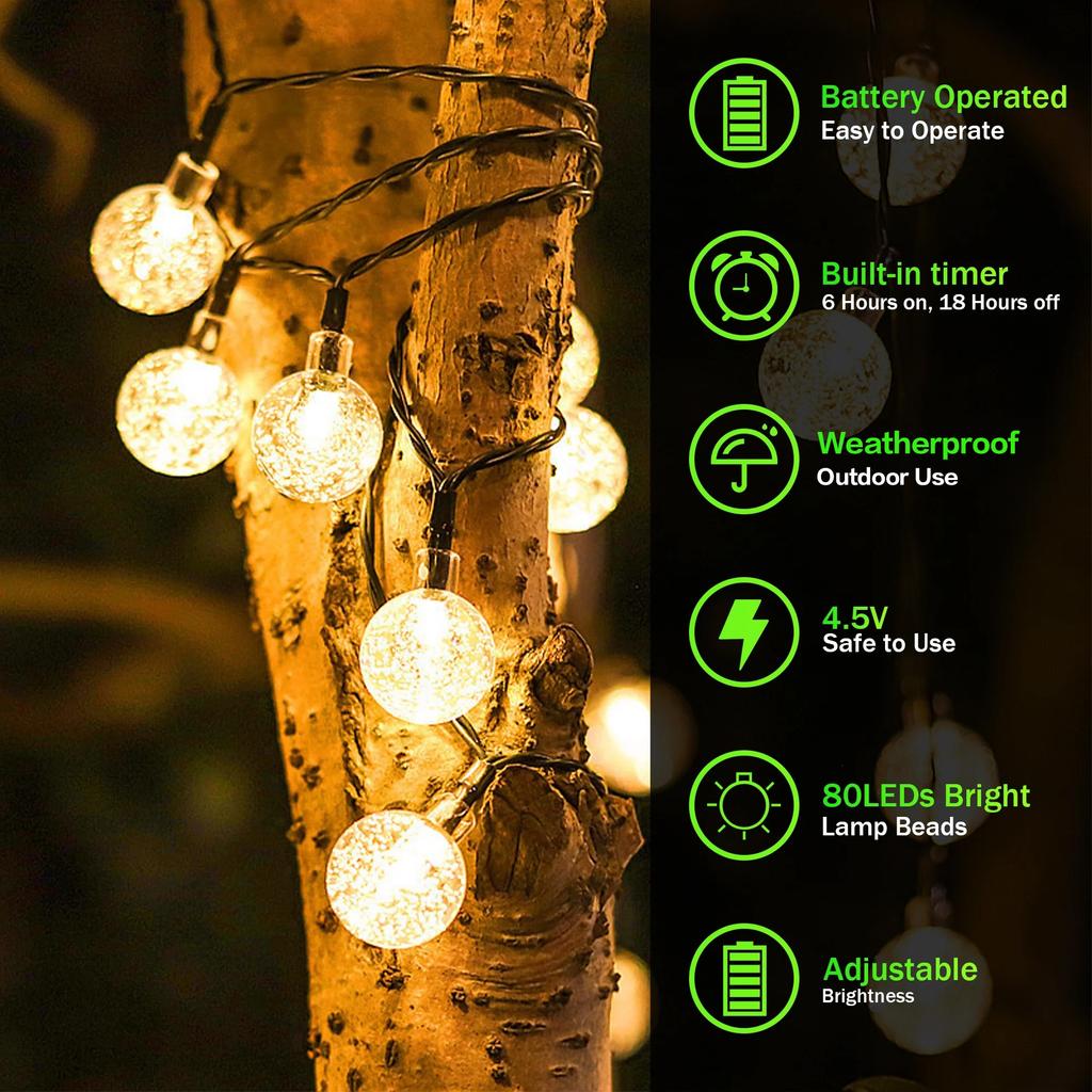 Christmas Solar Crystal Globe String Lights 100LED IP65 Waterproof Fairy Light with 8 Modes for Garden Patio Wedding Party Decor