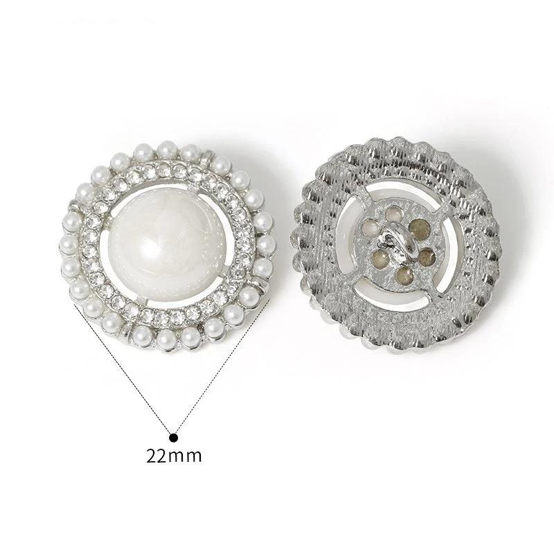 Luxury Hollow Out Pearl Rhinestone Metal Buttons 2Pcs for DIY Sewing Suit Dress Bag Decor Accessory