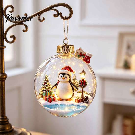 Seasonal Home Decor Ornaments 3D Christmas Animal Faux Crystal Ball Ornament, Lighted Acrylic Hanging Unique Holiday Gift Souvenirs with Hedgehog