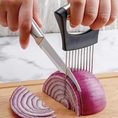 1ks Držák na kráječ cibule z nerezové oceli, Víceúčelové masové paličky, Nástroj na krájení zeleniny, brambor, rajčat, citronů, Plná rukojeť Ha