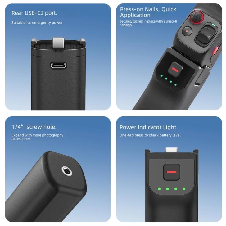 Rechargeable Camera Power Handle with Front Control Button, Status Lights, Type C Output, and 1/4 Threaded Hole Mount