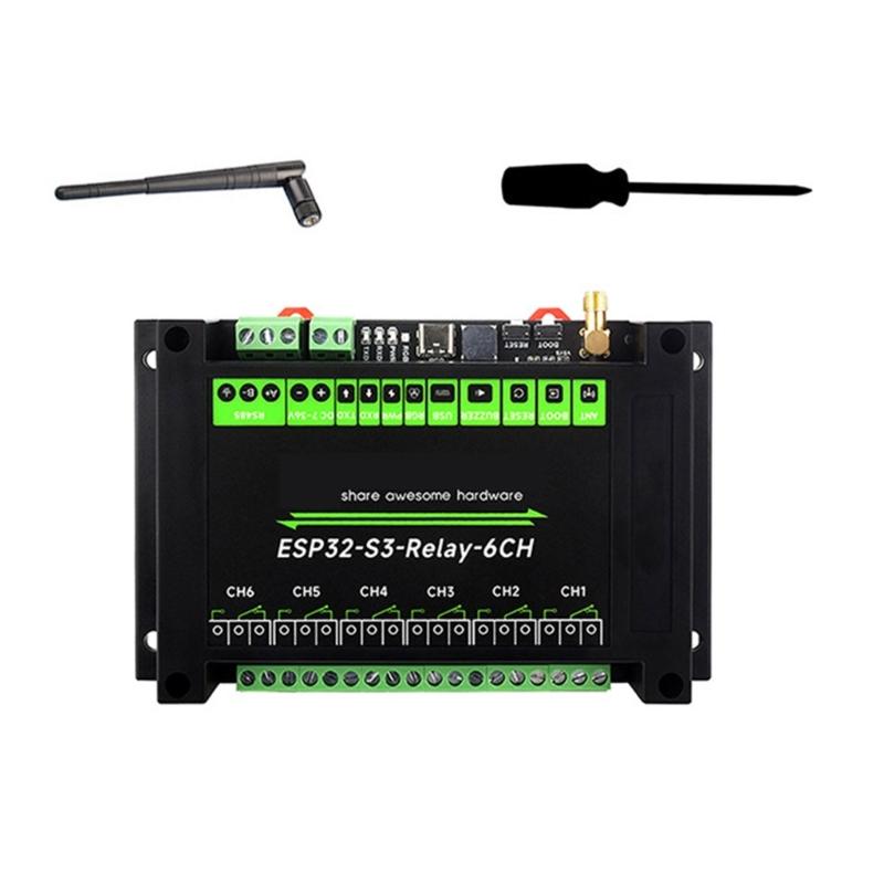 Industrial 6CH ESP32S3 WiFi Relays Module Onboards RS485 HAT Interfaces Supports WiFi Bluetooth-compatible