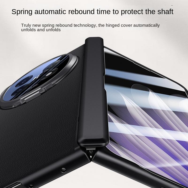 Leather With Privacy Screen Tempered Glass Protector Case For OPPO Find N5 All-inclusive Spring Hinged Camera Holder Cover