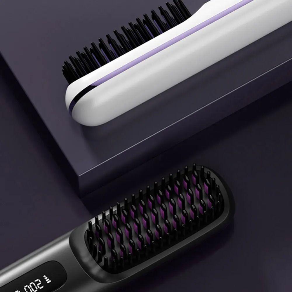 USB Charging Ceramic Hot Comb 360°Anti-Scald Ionic Straight Hair Comb  for Women