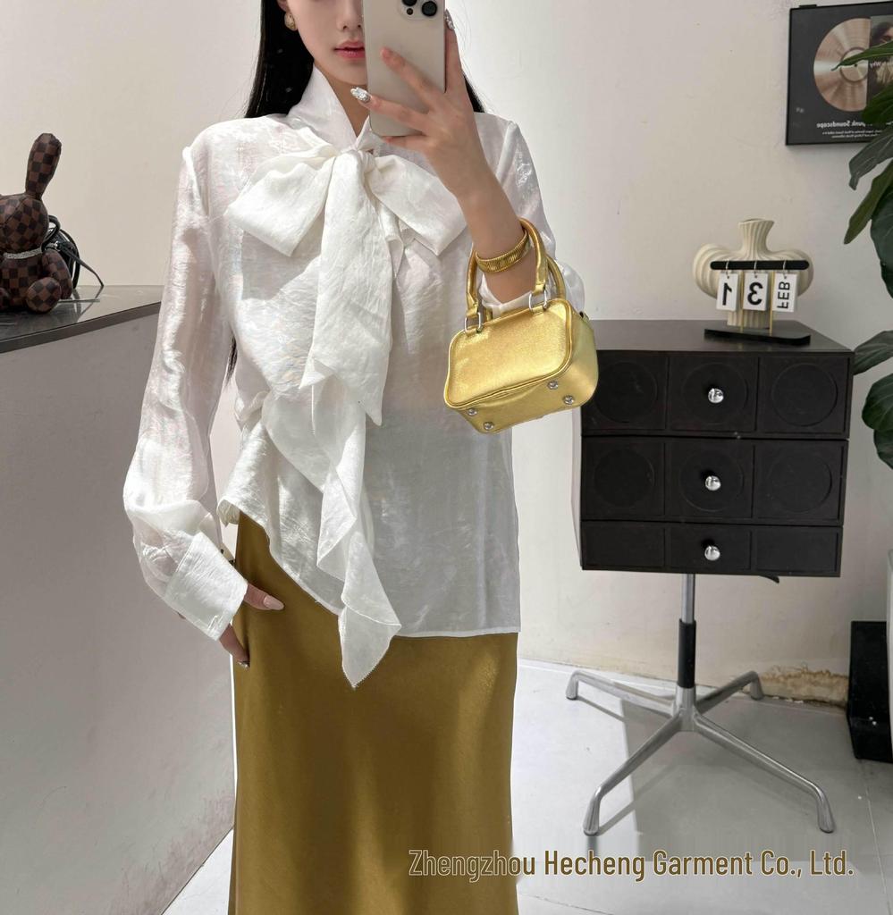 Spring Silk Shirt with Neck Tie & Mouth Covering, Wear Alone 