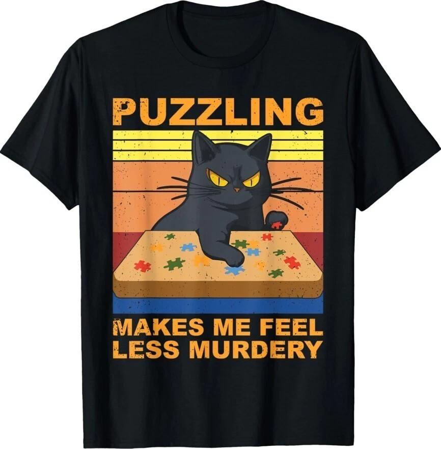 

Jigsaw Puzzle Puzzler Funny Puzzle Lover Kitty Cat Unisex Black T-Shirt L