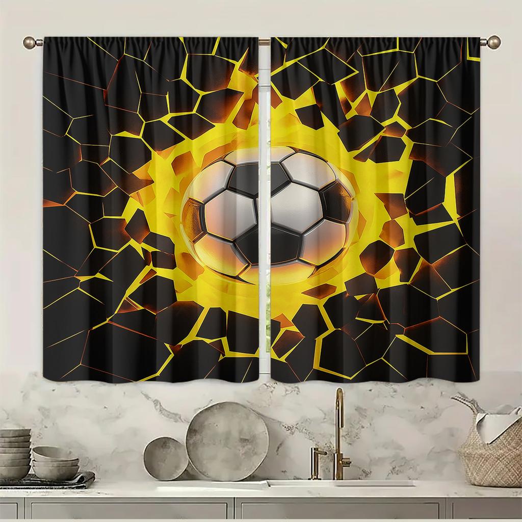 Set Of 2 Polyester Material Football Explosion Wave Pattern Printed Curtains Suitable Bedroom Living Room Office Curtain With Light Blocking Perfect