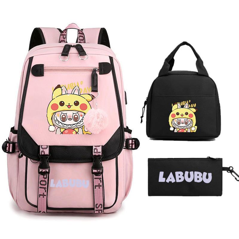 New Labub Children's Schoolbag, Backpack, Shoulder Pencil Case, Three-piece Set, Cute.