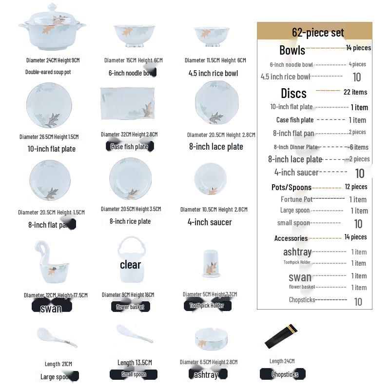 Bear s Blind Jingdezhen Ceramic 62-Piece Autumn Leaf Dinnerware Set