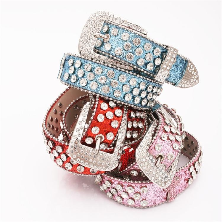 Sequins Waist Belt with Diamond Pin Buckle Adult Personality PU Waist Belts for Adult Costume Pants Adjustable Length