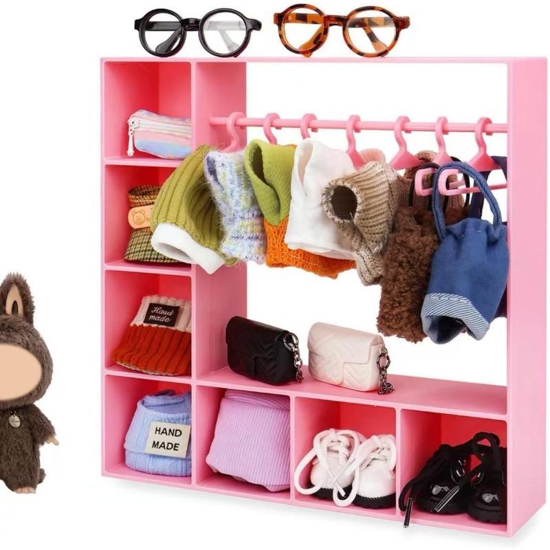 Dulap pentru Haine de Păpușă pentru Labubu, Accesorii pentru Păpușă pentru Haine Labubu, Dulap pentru Păpuși Accesorii Casă de Păpuși pentru Păpuși de 15/17 cm Haine cu 10 Umerașe