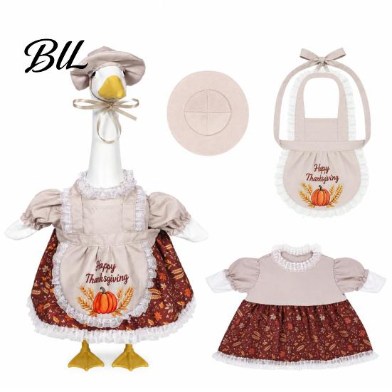 Feiertagsgans Bekleidung für Gartendekoration Thanksgiving Veranda Outfits 23" Statue, Herbst Ahornblatt Gartenskulptur Verwandlungsanzüge Kürbis Kleidung,