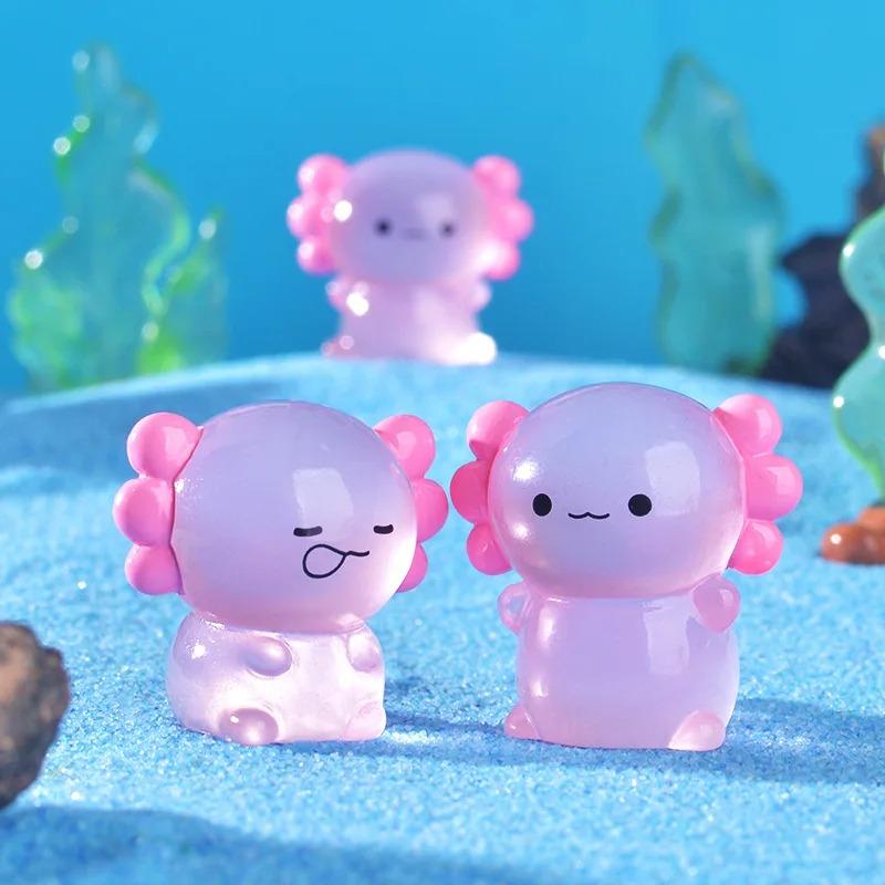6Pcs Luminous Mini Resin Pink Axolotl Tiny For Diy Craft Garden Landscape Dollhouse Ornament Potted Plants Decorations