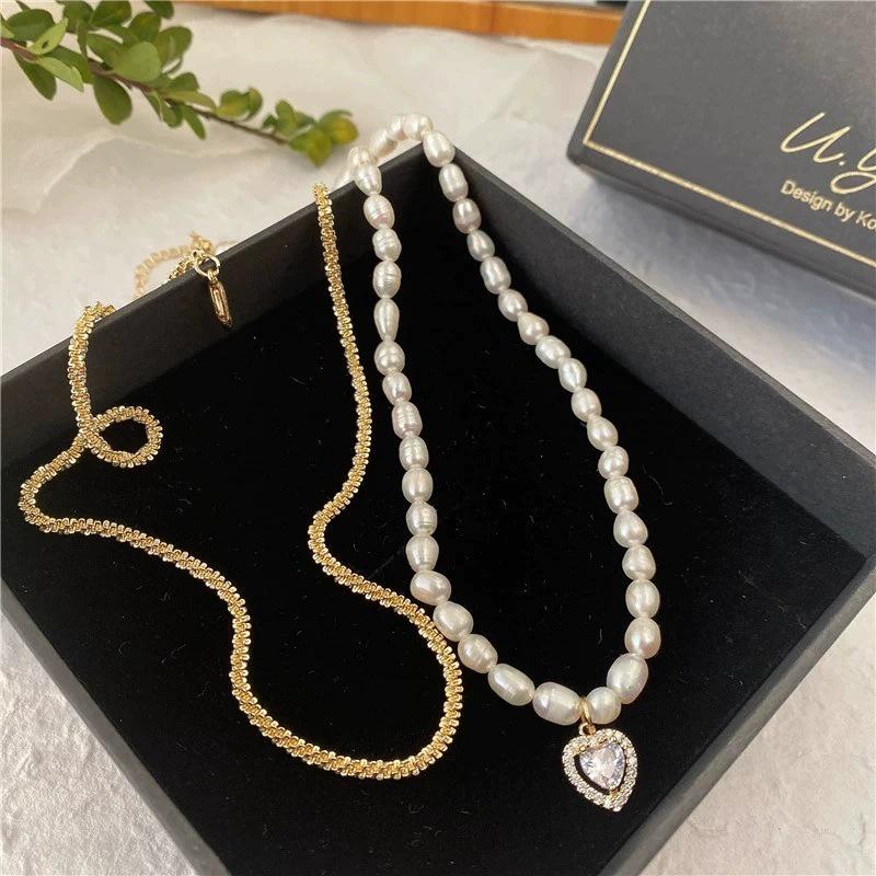 Minimalist Pearl Heart Zircon Pendant Necklace for Women