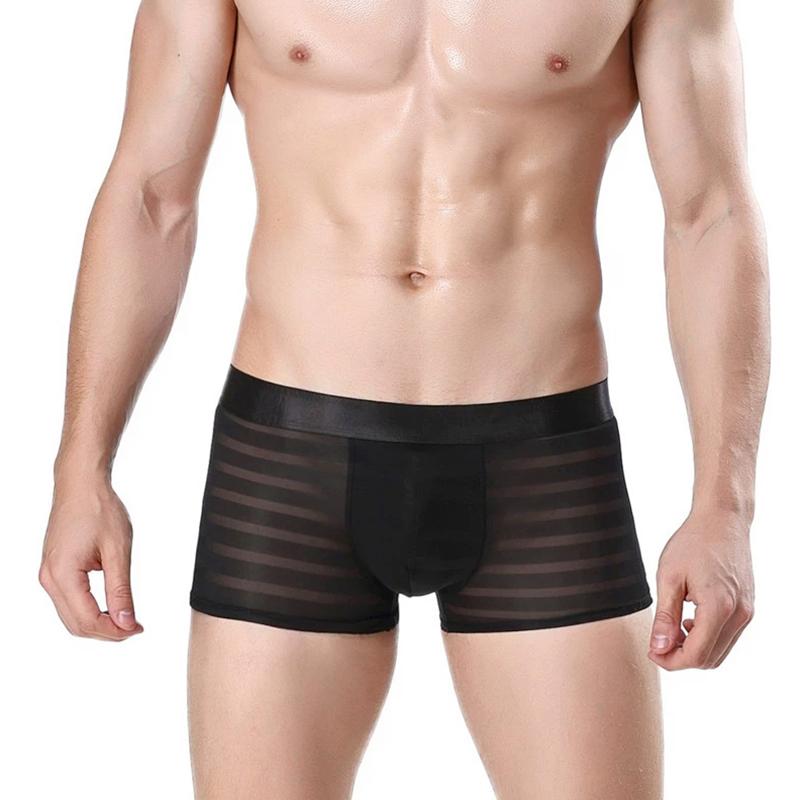 1Pc Men Panties Nylon Solid Color Sheer Mesh Pouch Lingerie Boxer Sexy Underwear Briefs
