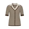 JUZUI Faux Two-Piece V-Neck Striped Knit Short Sleeve Top
