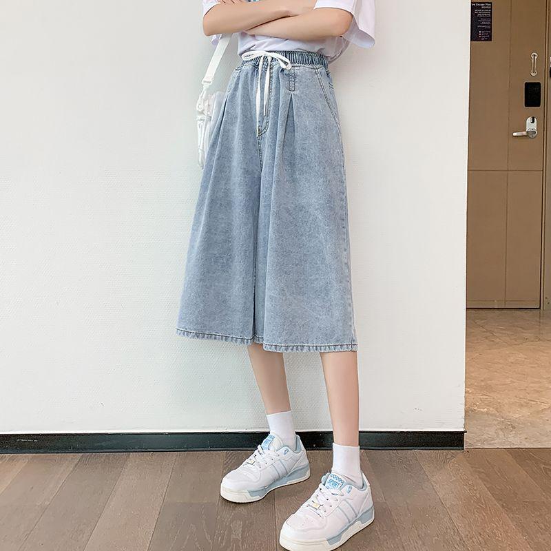 Plus Size High-Waisted Denim Capris - Summer Thin, Loose, Wide-Leg Mid-Length Pants (Fits Up to 200 Jin)
