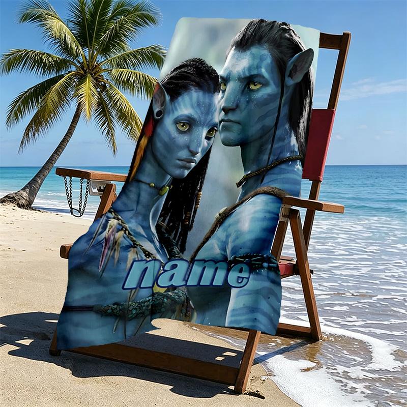 Custom Name Personalized Avatar Print Beach Towel, for Trip Camping Beach Party Home Decor, Birthday Gift for Family & Friends