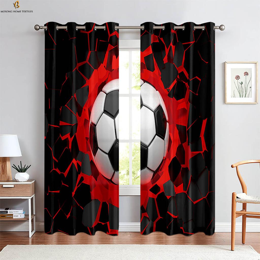 Durchbrich die Ziegelmauer Cool Fußball 3D-gedruckte Vorhänge Kinderzimmer Wohnzimmer Küche Schlafzimmer Dekorative Vorhänge 2 Stück