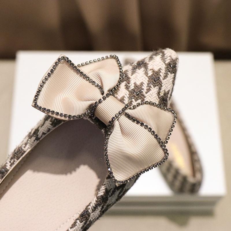 New Women Flat Shoes Fashion Print Bowknot Pointed Toe Casual Shoes Slip-on Loafers