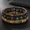 Mehrschichtiges, stapelbares Armband-Set aus Holzperlen für Damen und Herren im handgefertigten afrikanischen Türkis-Stil