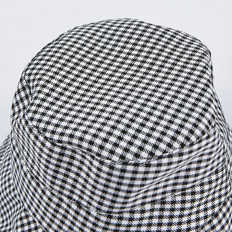 Summer Plaid Girl Fisherman Hat Ladies Foldable Sun Beach Shade Ladies Cotton Outdoor Protective Sun Hat