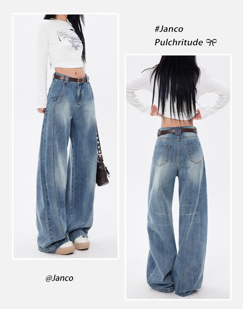 American Retro Silhouette Scimitar Jeans: Loose Wide-Leg Floor-Length Pants
