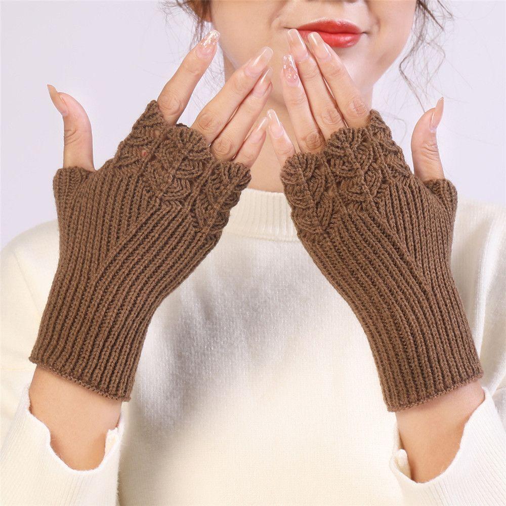 Women Girls Elastic Candy Color Arm Warmers Fingerless  Mittens Thick Warm Knitted Gloves
