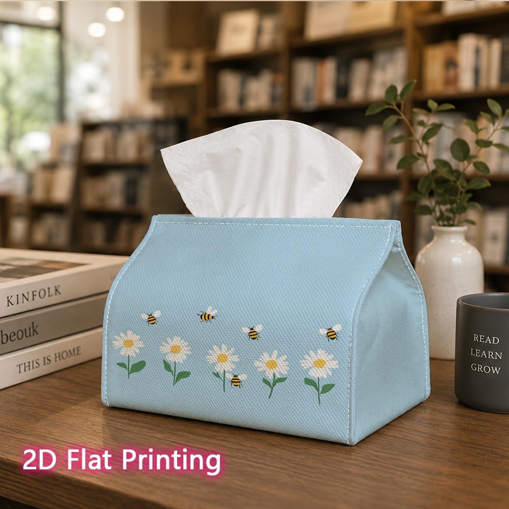 1pc, 2D Flat Printing, Tissue Box with Bees And Daisies On Spring Grassland Pattern, Durable Decoration Storage for Kitchen, Living Room, Bedroom, And