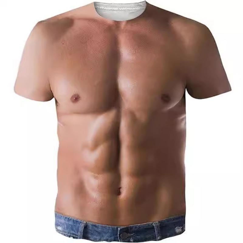 Tricou pentru bărbați cu 8 piese musculare de vară, abdomen, imprimare 3D, cu mânecă scurtă, personalitate la modă de vară