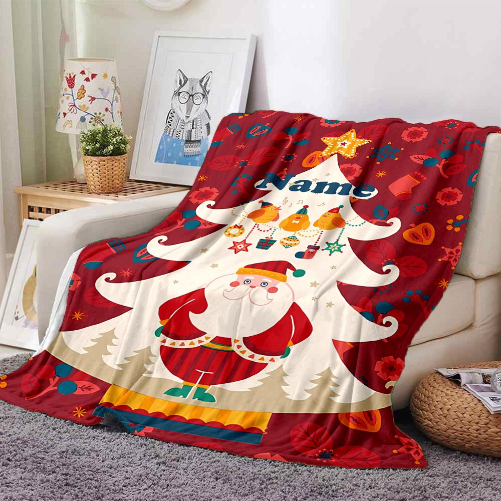 Custom Name Christmas Santa Claus Theme Printed Blanket - Perfect for Couch, Bed, Travel & Outdoor Use | Machine Washable, Cozy & Durable.