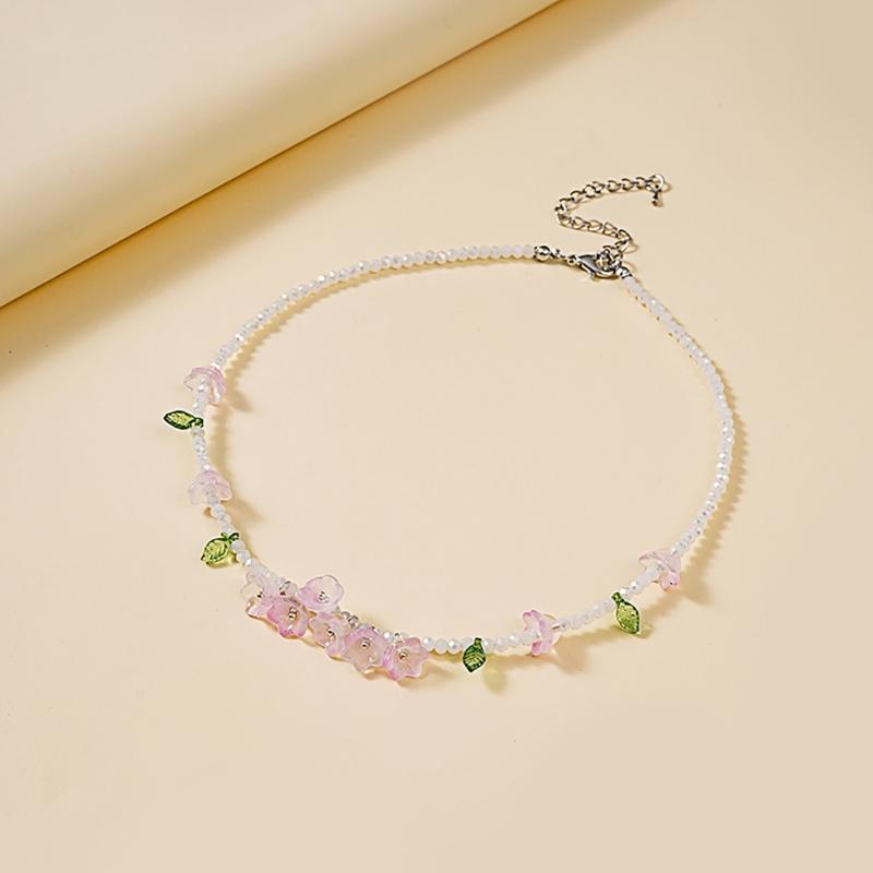 Trendy Resin Necklace Purple/Yellow Floral Leaf  Pendant Neckchains for Wedding Bridal Jewelry Unique Shape Ornaments