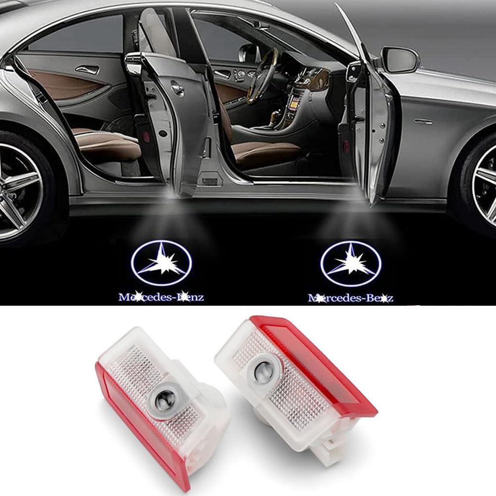 Zestaw 2 Uniwersalnych Lampek Kurtynowych, Lampki Kurtynowe Samochodowe, LEDowa Projekcja Logo HD Nieblaknąca dla A/C/E/GLS/GLC/GLA/GLE