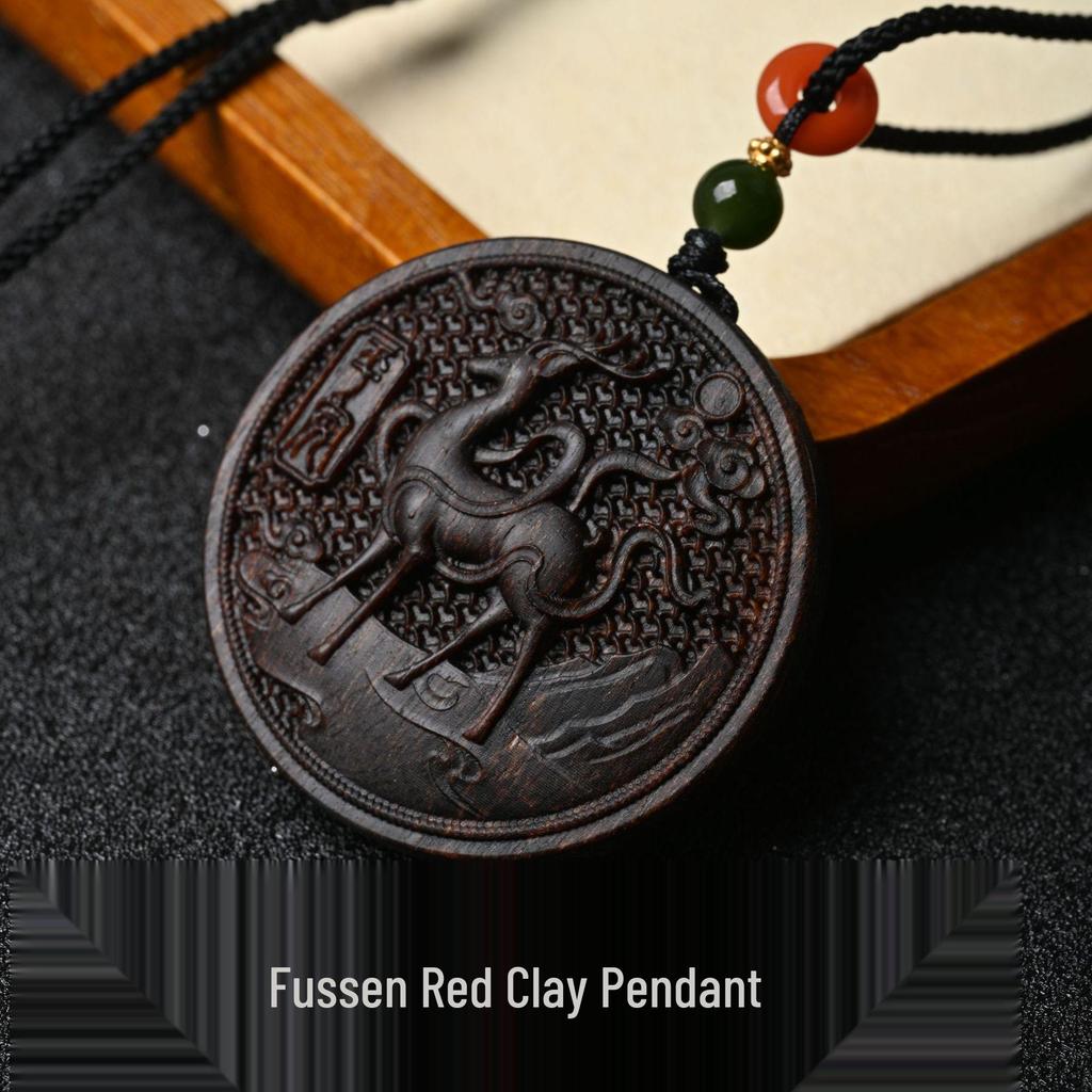 One Deer Safe: Vietnamese Phu Son Red Soil Agarwood Carving Pendant with Sinking Water Texture and Wild Sugar Knot