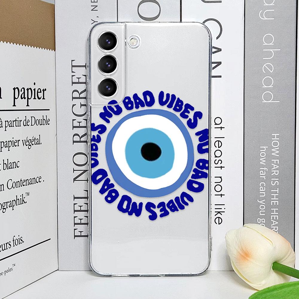 Lucky Eye Blue Evil Eye Print Phone Case for Samsung Galaxy S23 FE S22 Plus S21 S24 S25 Ultra Clear Soft Silicone Covers Fundas