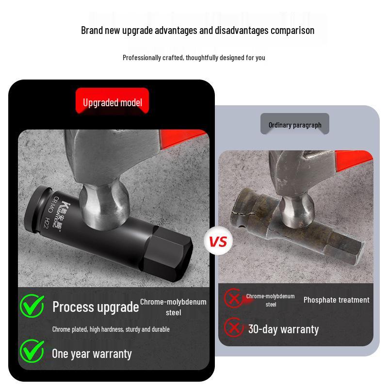 1/2 Large Air Gun Hex Screwdriver Socket Set - One-Piece Extended Pneumatic Bit Wrench