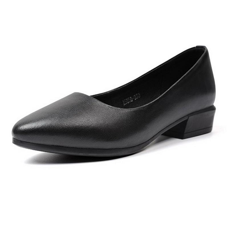 

Women Genuine Leather Square Heel Shoes Office Career Shallow Mouth Single Shoes Flight Attendant Party Banquet Commuter Pumps 35 чёрный