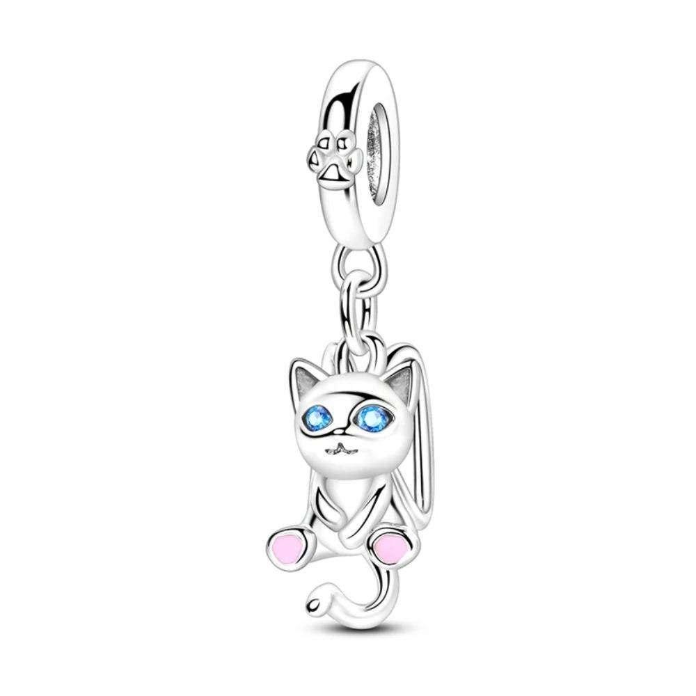925 Silver Cute Cat Charm Pendant Beads for DIY Jewelry Making Bracelet Necklace Women Fine Gift