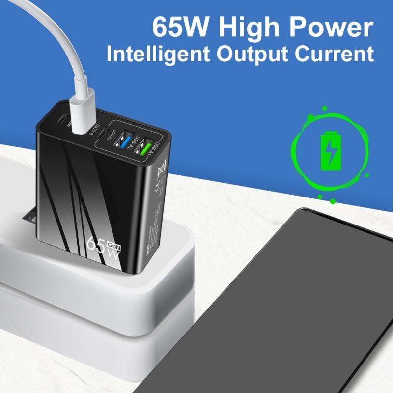 Multifuntional 65W Wall Charging Adapter USB Type C Port Intelligent Power Desktop Charging Station Plastic Texture