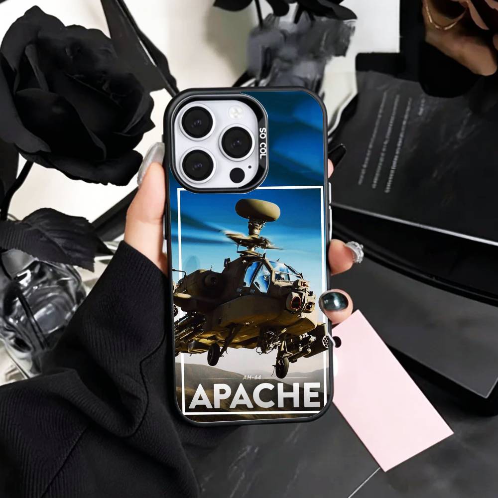 Apache AH-64 Helicopter Gunships   Phone Case For iPhone17,16,15,14,13,12,11 Plus,Pro Max Colored Silver Plated Inside Cover