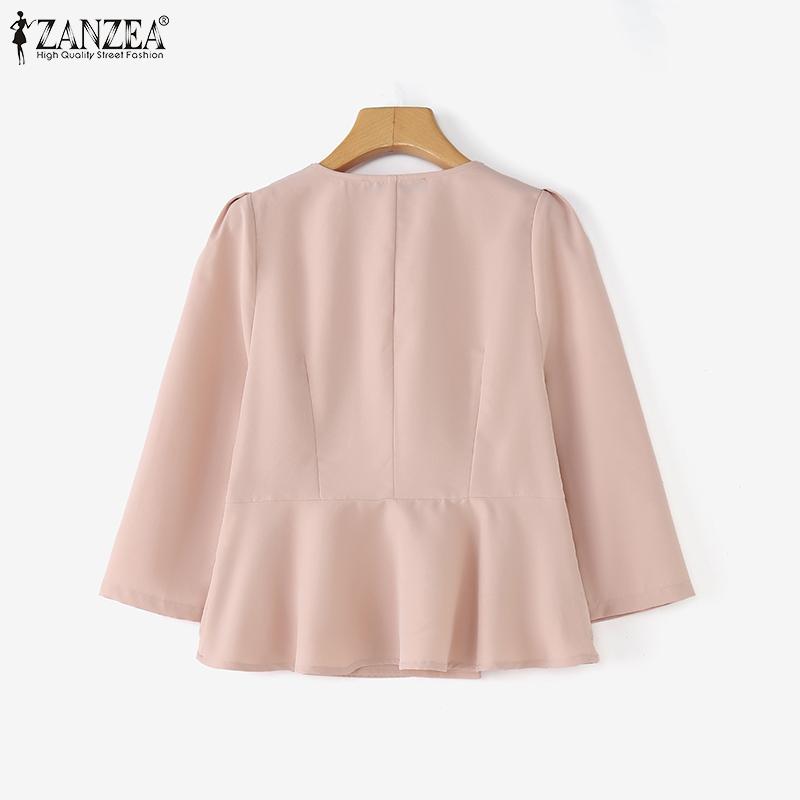 ZANZEA Women Casual Round Neck Summer 3/4 Sleeve Solid Blouse