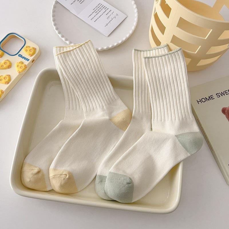 Women's Vertical Stripe Colour Collision Mid-calf Socks Sports Long Stacked Socks Spring and Autumn Socks for Women