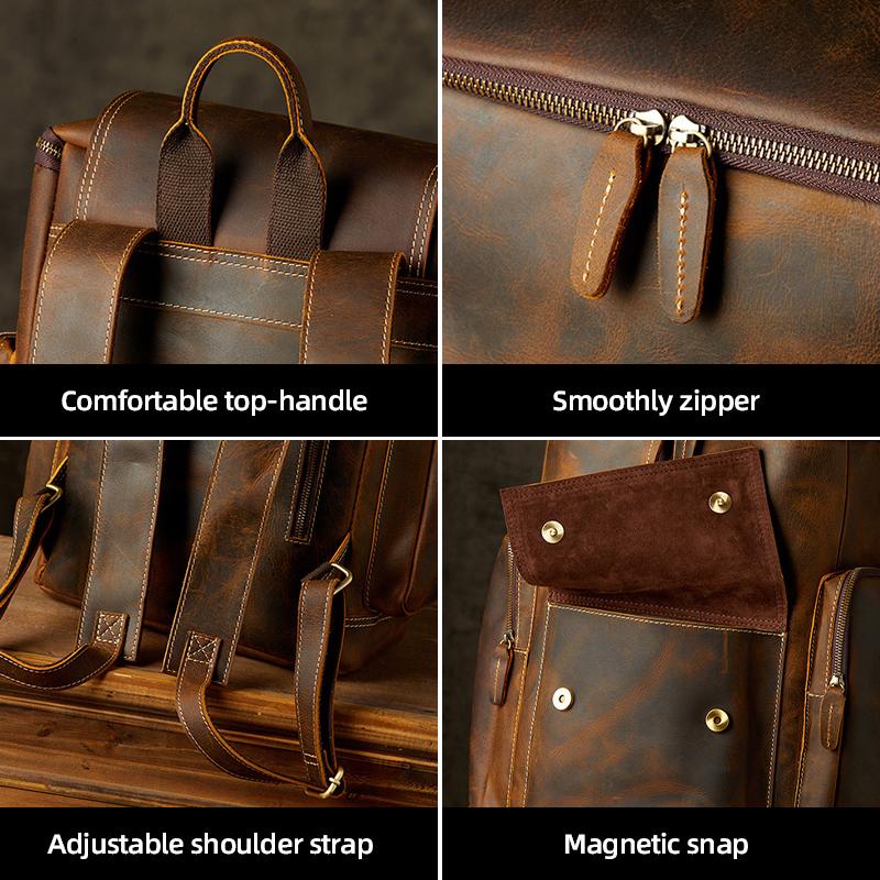 Genuine Leather Bag Handmade Cowhide Backpack Men's Large-capacity Motorcycle Men's Bag Cycling Travel Leather Bag Tide Brand Computer Backpack