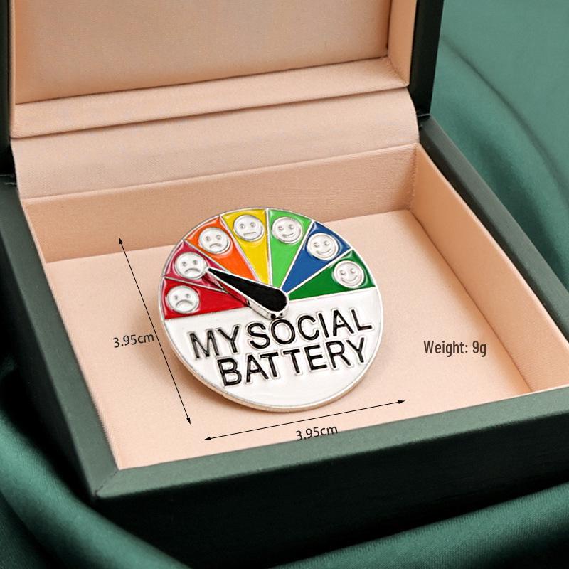 Unisex Mood Energy Brooch: Sliding Metal Badge for Social Expression