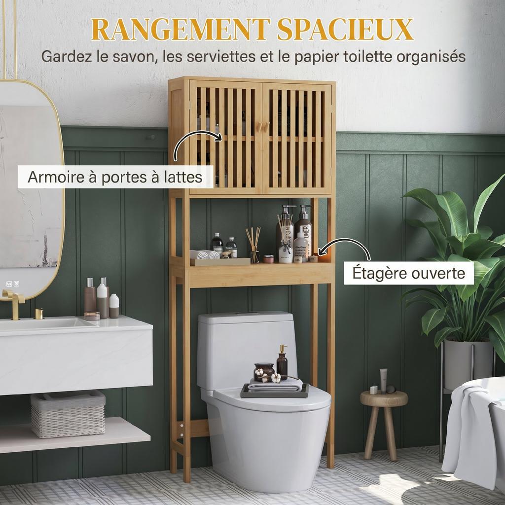 Bathroom Vanity Unit, 2 Doors, Open Shelf, Bamboo