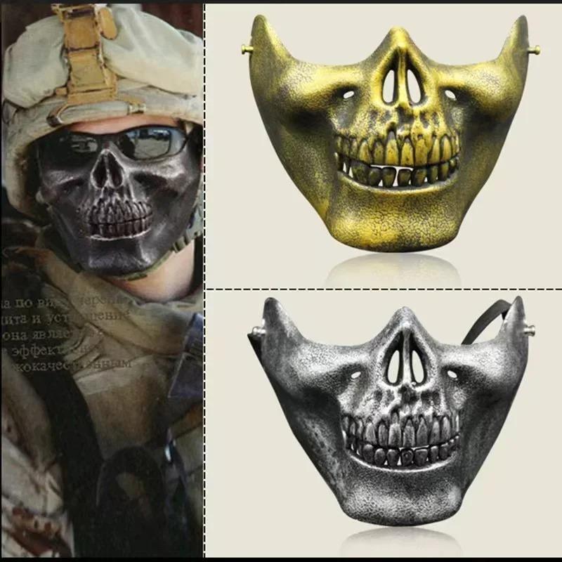 Totenkopfmaske Horror Halbgesichts-Skelettmaske für Halloween Karnevalsparty Jagdspiel CS Cosplay Requisiten Totenkopf-förmiger Gesichtsschutz