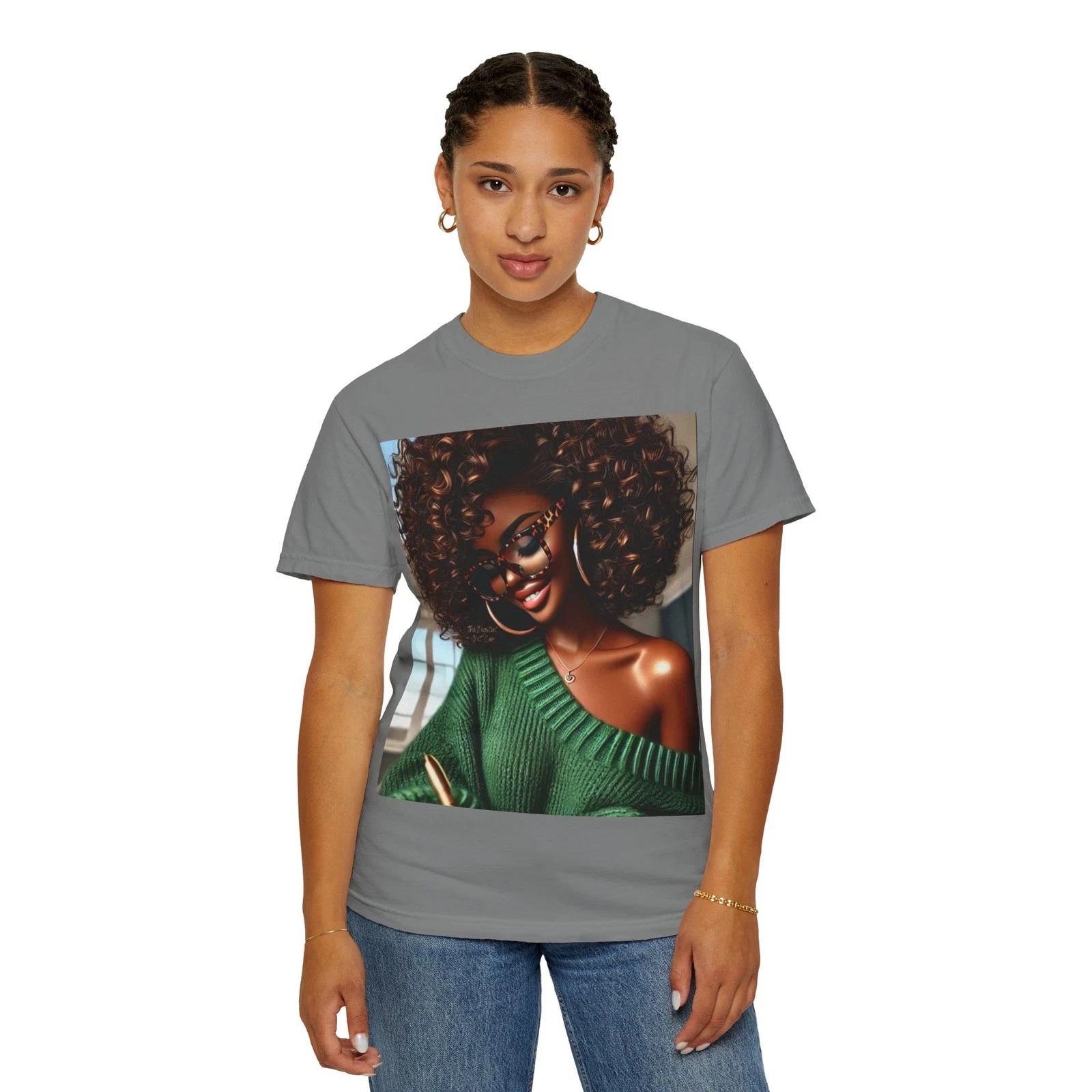 Smiling Afro Woman Illustration T-Shirt | Portrait Graphic Tee S