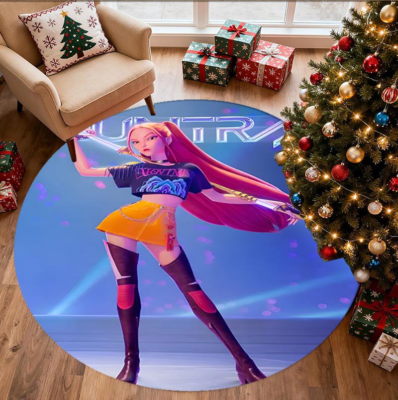 KPop Demon Hunters Pattern Round Rug, Indoor/Outdoor Mat, for Picnic, Gameroom, Bedroom, Office, Living Room, Home Decor Carpet, Birthday Gift