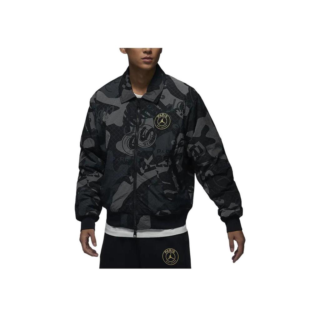 Jordan X PSG Collaboration SS24 Paris Saint-Germain Allover Print Casual Long Sleeve Jacket Men Jacket Black FN5321-010