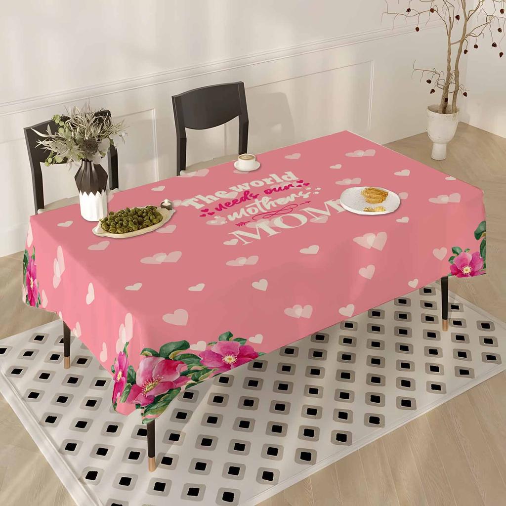 Mother'S Day Tablecloth Flowers Letters Festival Home Restaurant Dust-Proof Beautiful Wear-Resistant Decoration